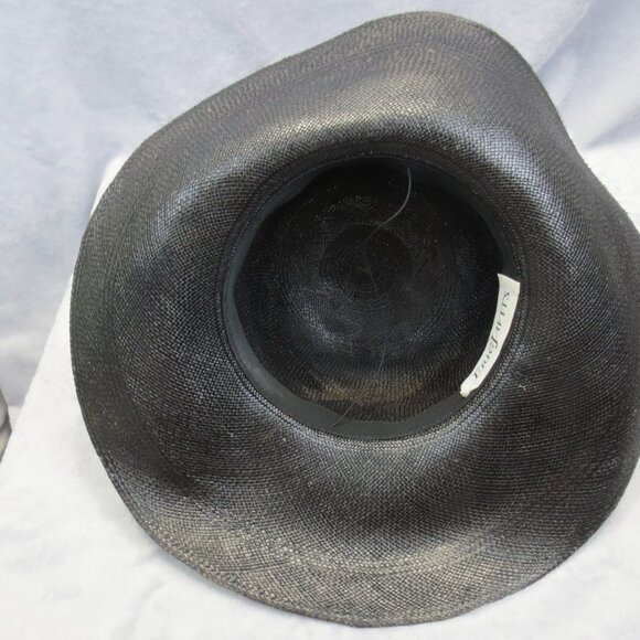 Vintage Eric Javits Womens M Sun Hat Black Wide 4.5" Brim Luxury Straw Fashion - Picture 5 of 11